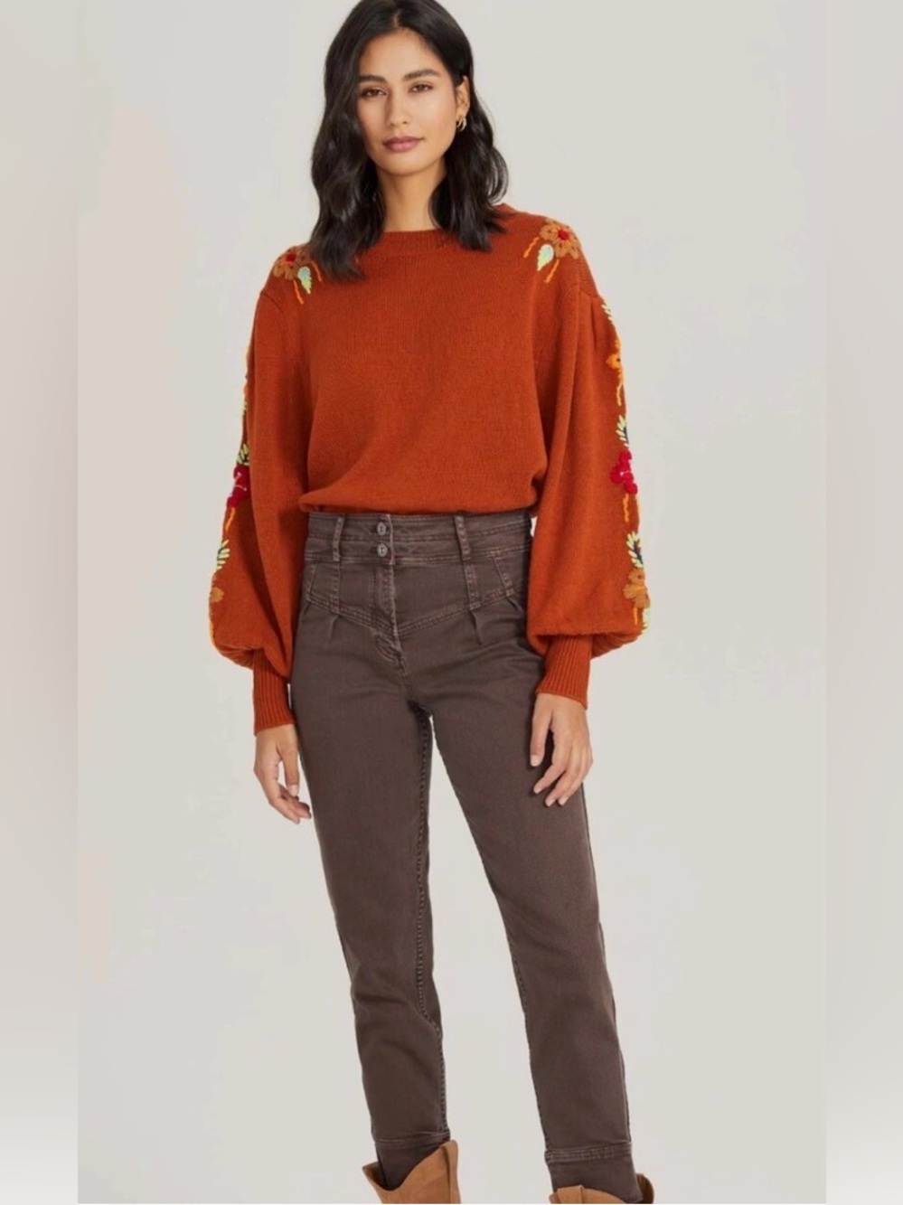 Burnt orange embroidered sweater